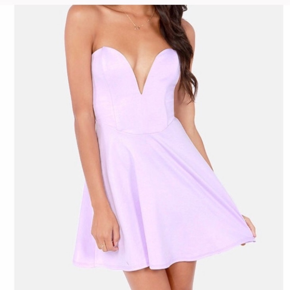 Lulus flare share Lavendar strapless dress